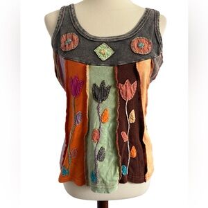 Unbranded bohemian Style Tank Cotton Patchwork Floral Embroidery Tank Top Size L